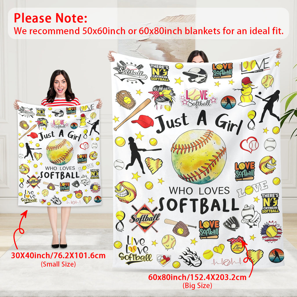 Just A Girl Who Loves Softball Blanket – Cozy Softball Gift for Girls & Players