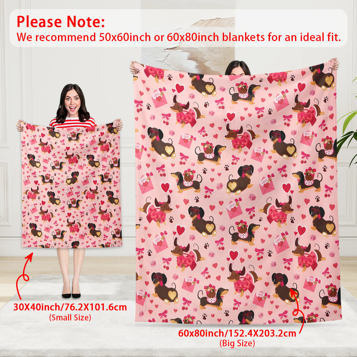 Valentine’s Day Dachshund Love Blanket – Perfect for Couples
