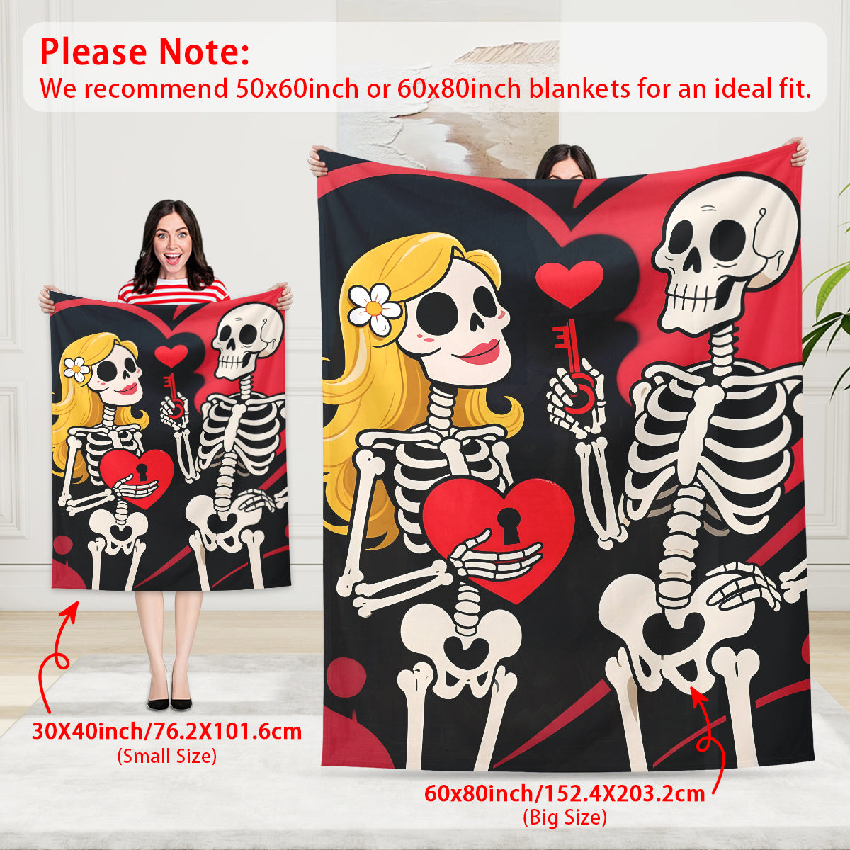 Skeleton Couple Love Blanket – Unique Valentine’s Day Gift for Him & Her