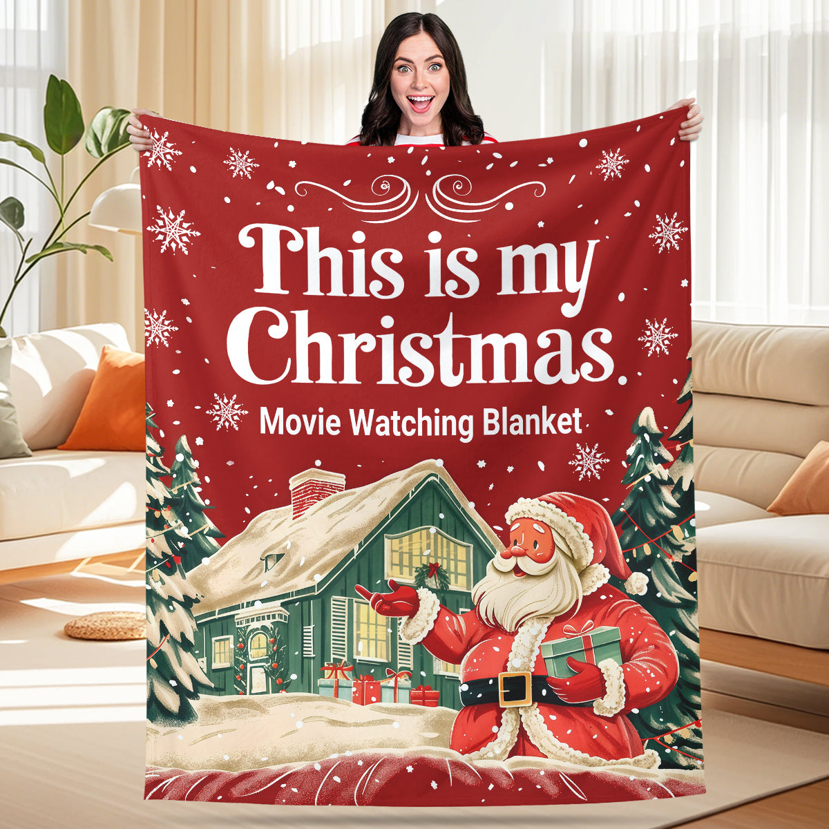 Magical Christmas Santa & Cottage Blanket