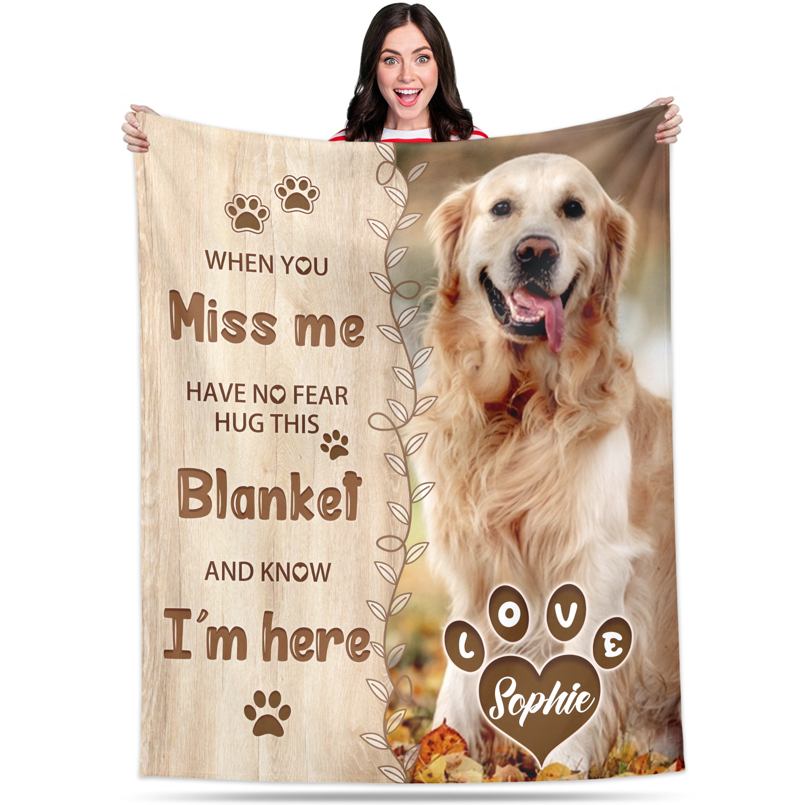 Custom Dog Remembrance Blanket with Photo & Name