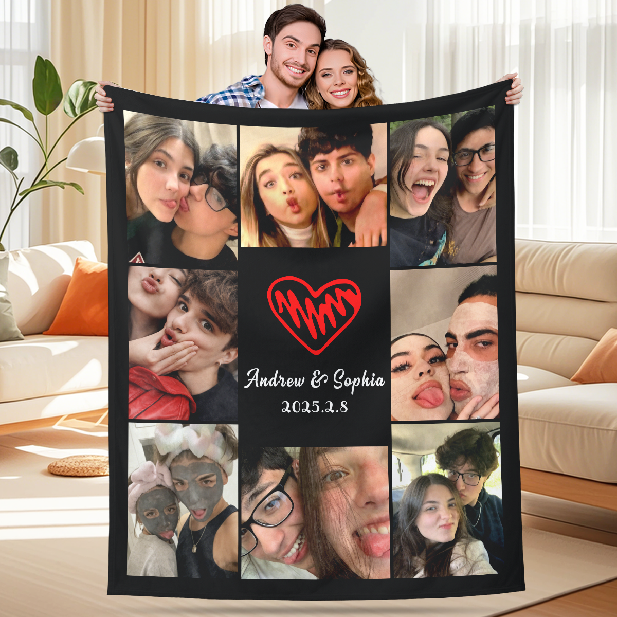 Personalized Couple Photo Blanket – Upload Photos & Add Names
