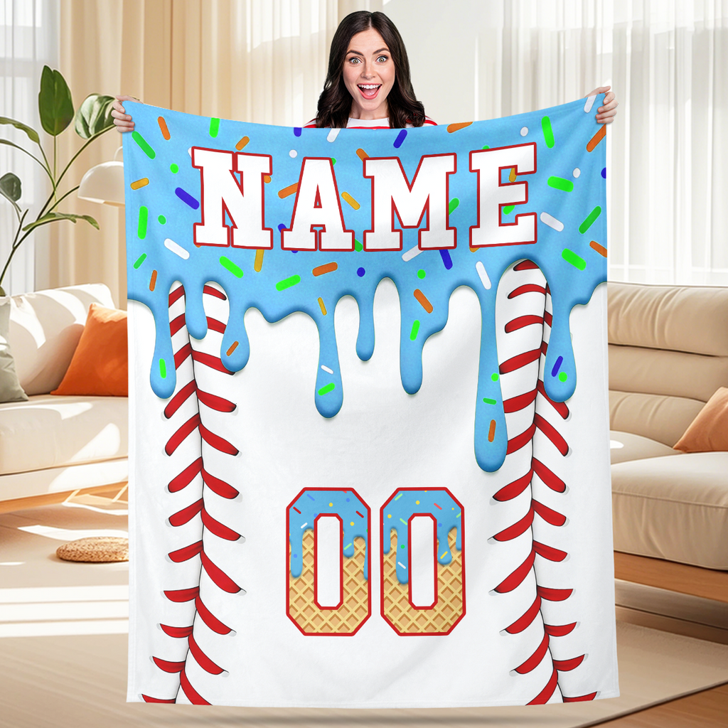 Ice-Cream-Drip–Inspired Baseball Blanket with Name and Number