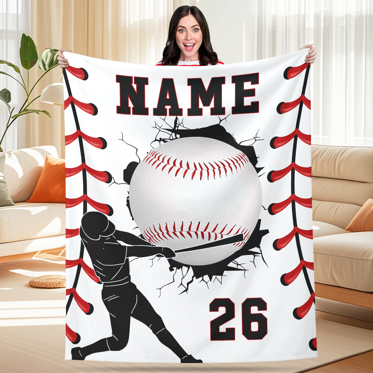 Custom Baseball Blanket with Name & Number