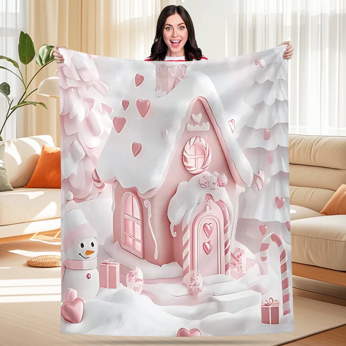 Cozy Christmas Cottage Custom Blanket