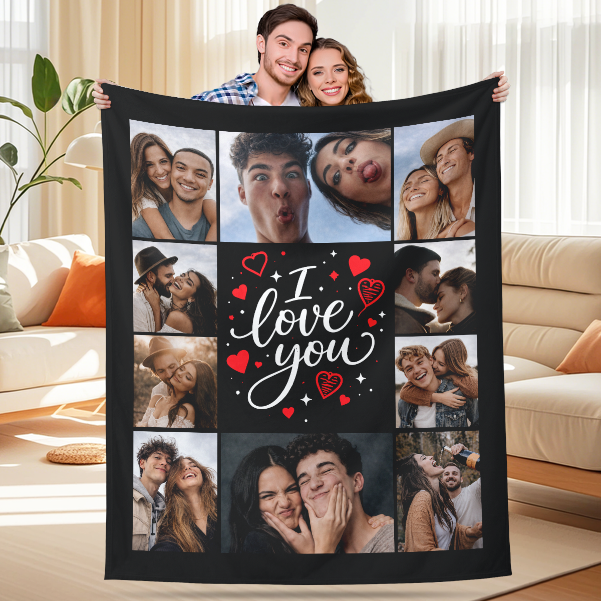 Personalized Couple Photo Blanket – Upload Photos & Add Names