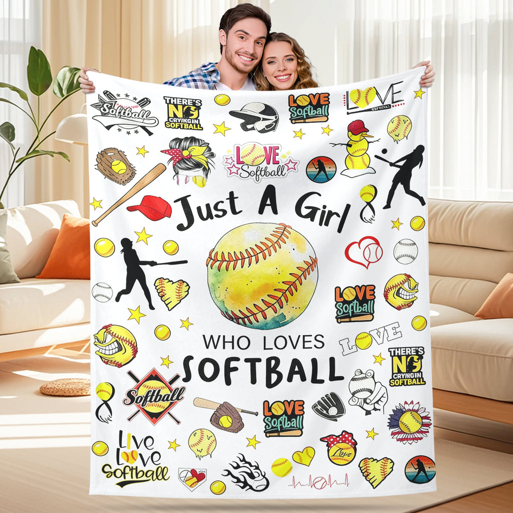 Just A Girl Who Loves Softball Blanket – Cozy Softball Gift for Girls & Players