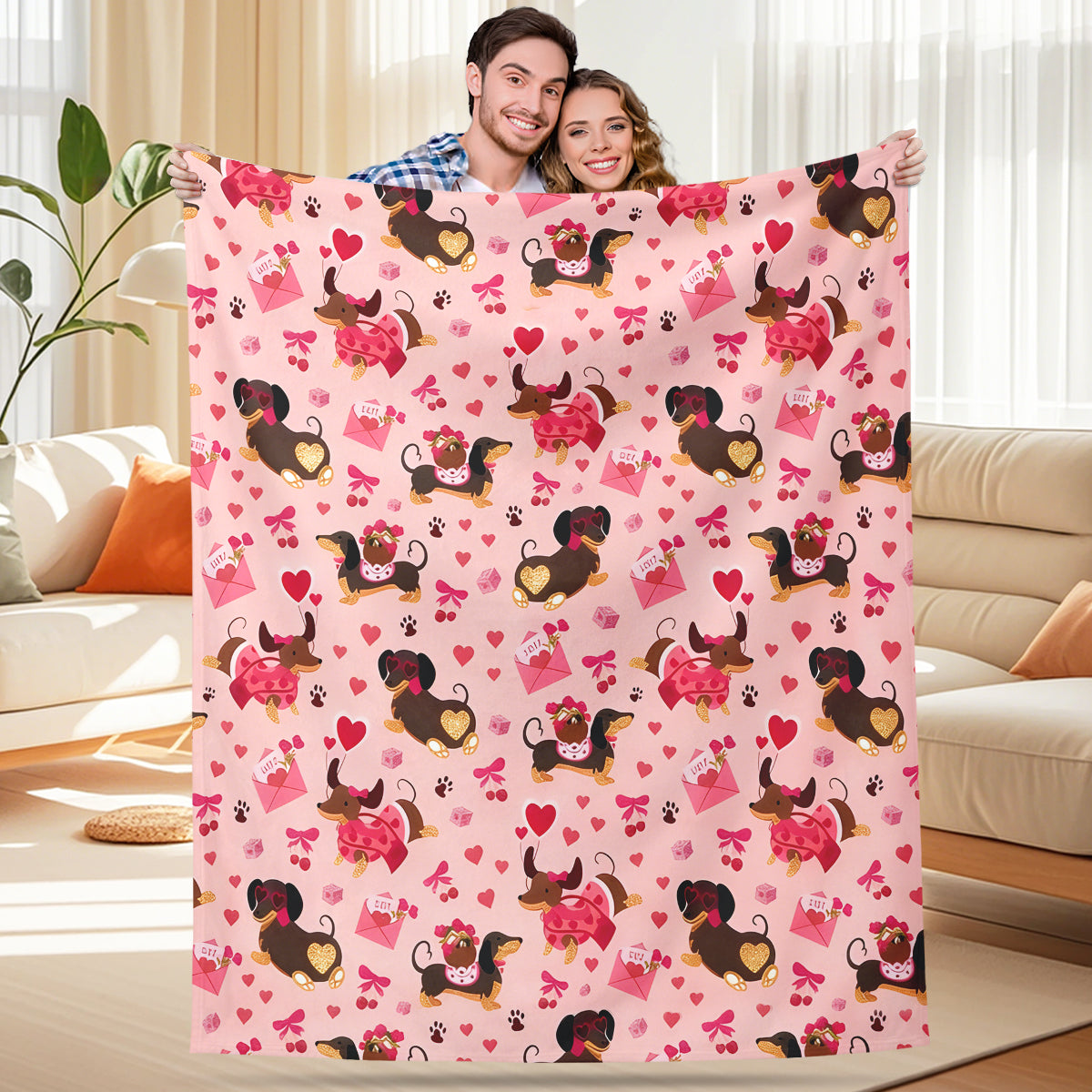 Valentine’s Day Dachshund Love Blanket – Perfect for Couples