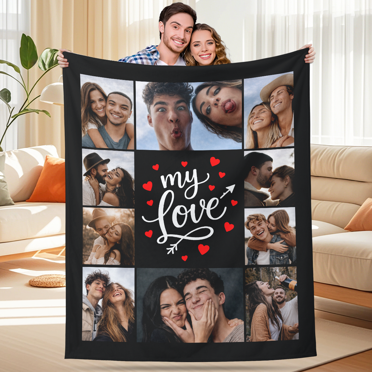 Personalized Couple Photo Blanket – Upload Photos & Add Names