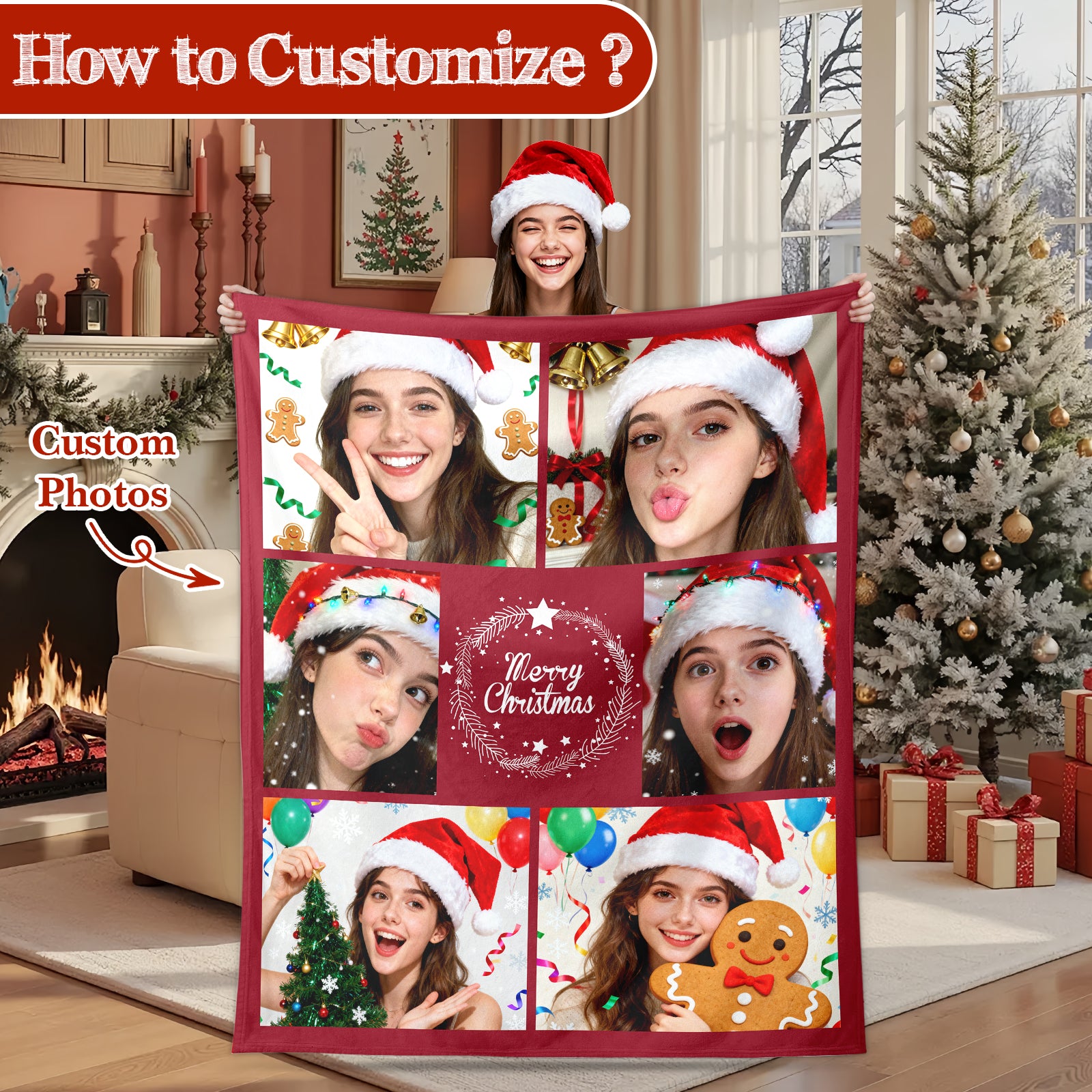 Personalized Blanket for Christmas with Photos