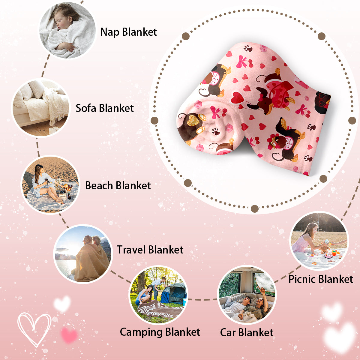 Valentine’s Day Dachshund Love Blanket – Perfect for Couples