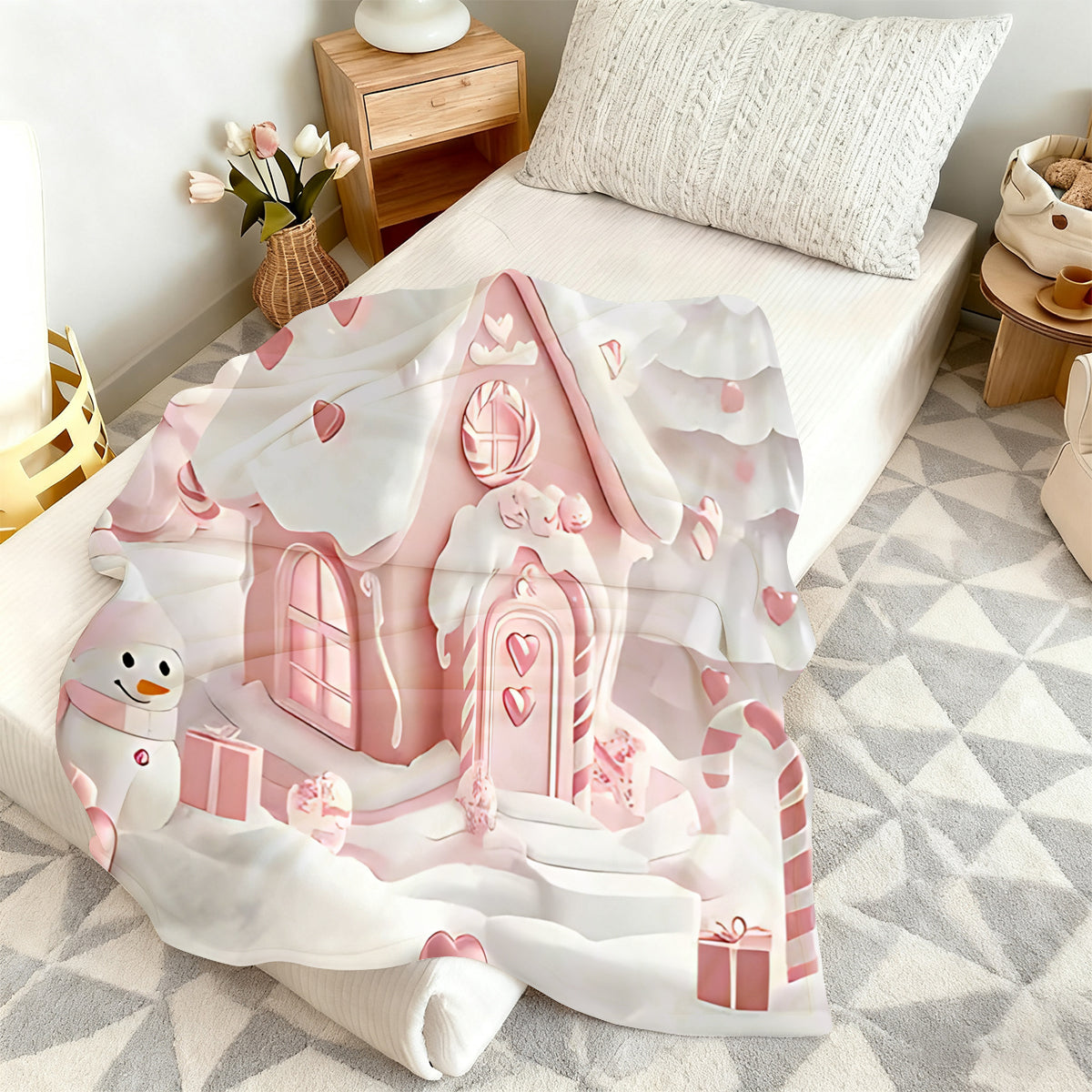 Cozy Christmas Cottage Custom Blanket