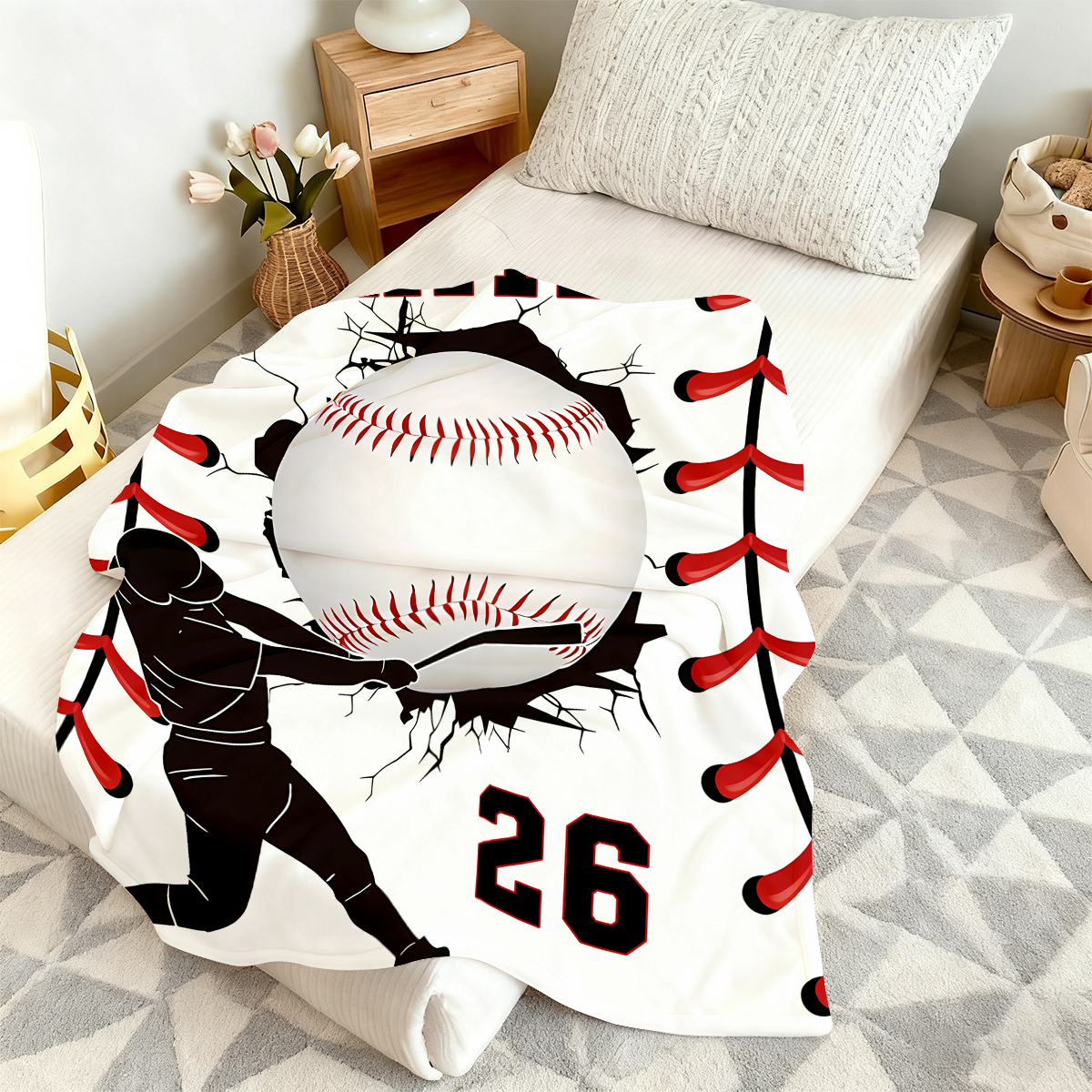 Custom Baseball Blanket with Name & Number