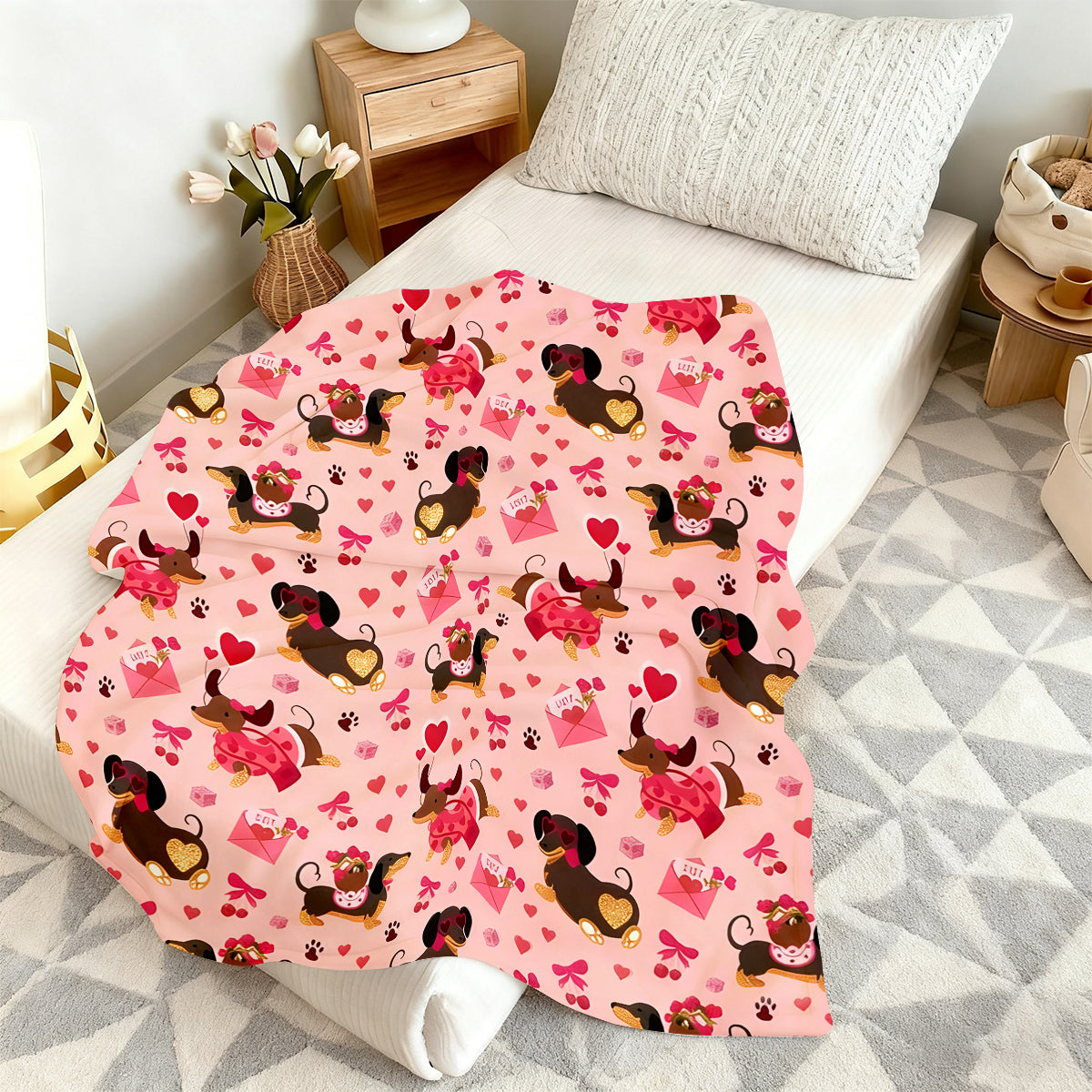 Valentine’s Day Dachshund Love Blanket – Perfect for Couples