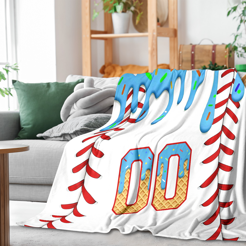 Ice-Cream-Drip–Inspired Baseball Blanket with Name and Number