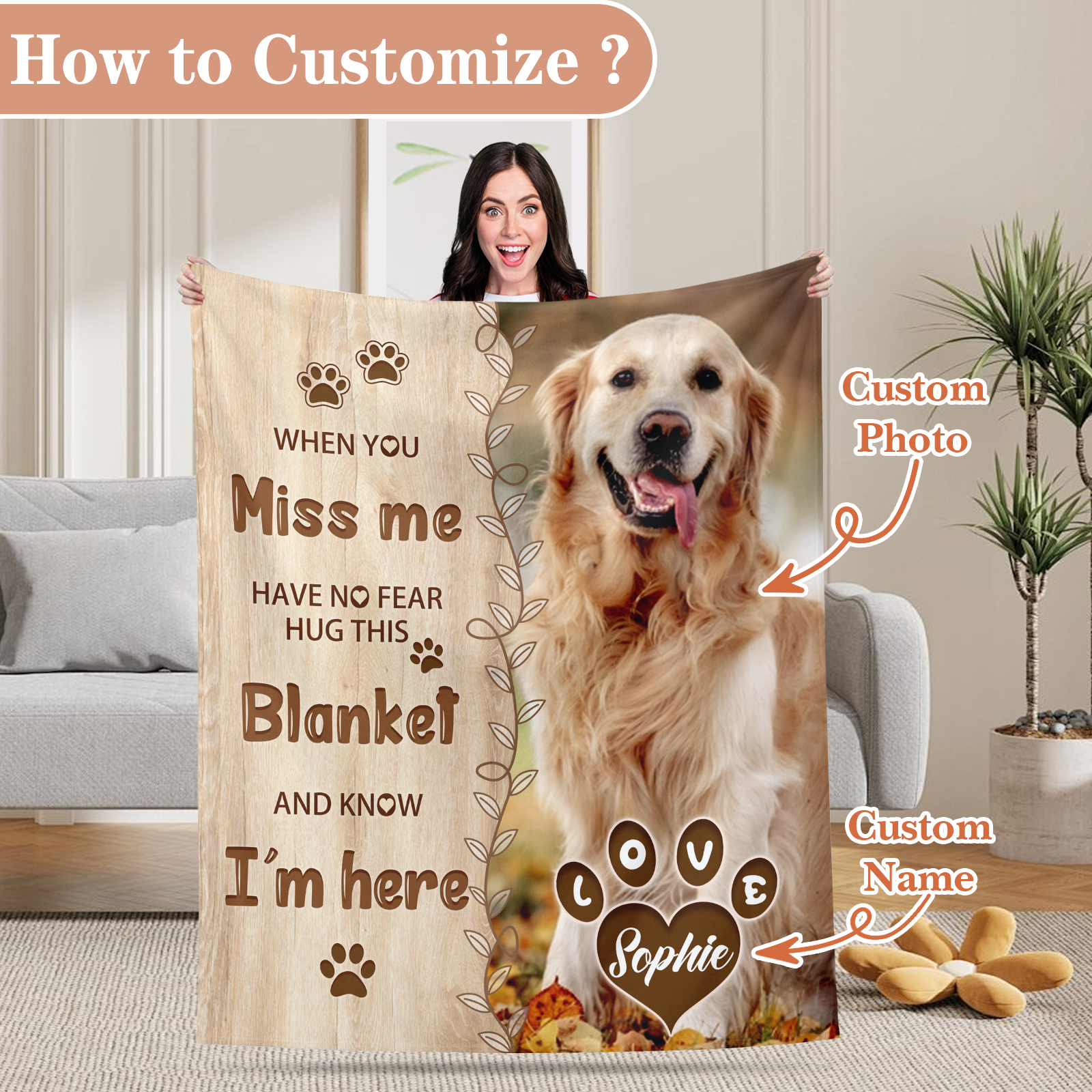Custom Dog Remembrance Blanket with Photo & Name
