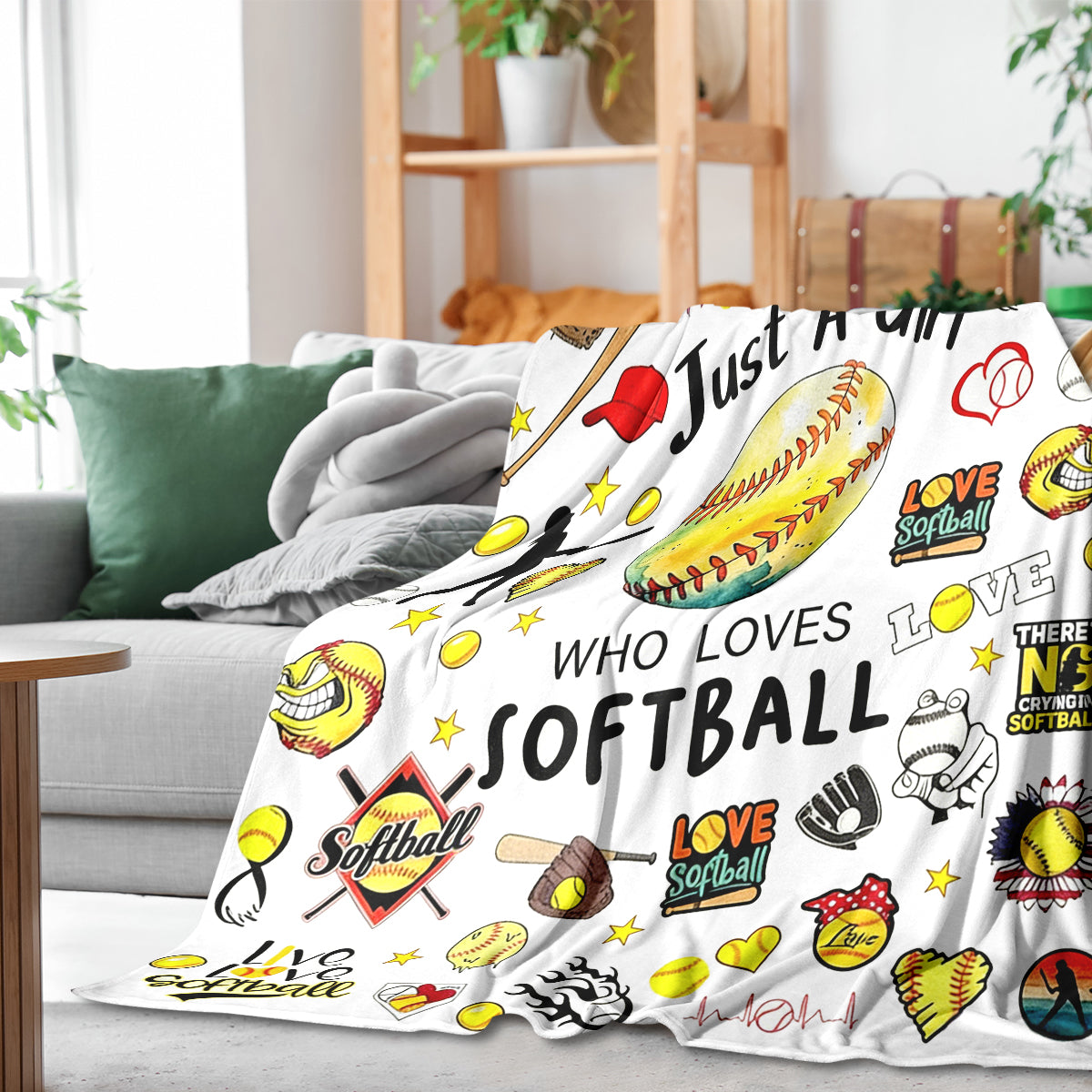 Just A Girl Who Loves Softball Blanket – Cozy Softball Gift for Girls & Players