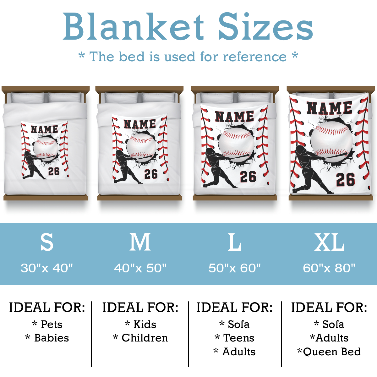 Custom Baseball Blanket with Name & Number