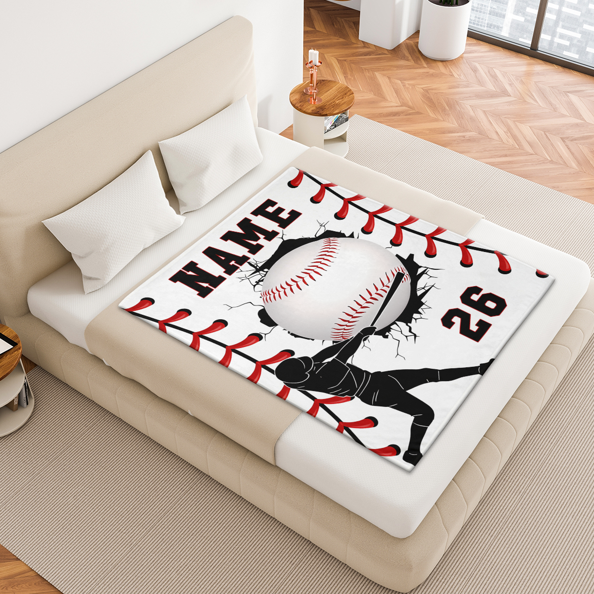 Custom Baseball Blanket with Name & Number
