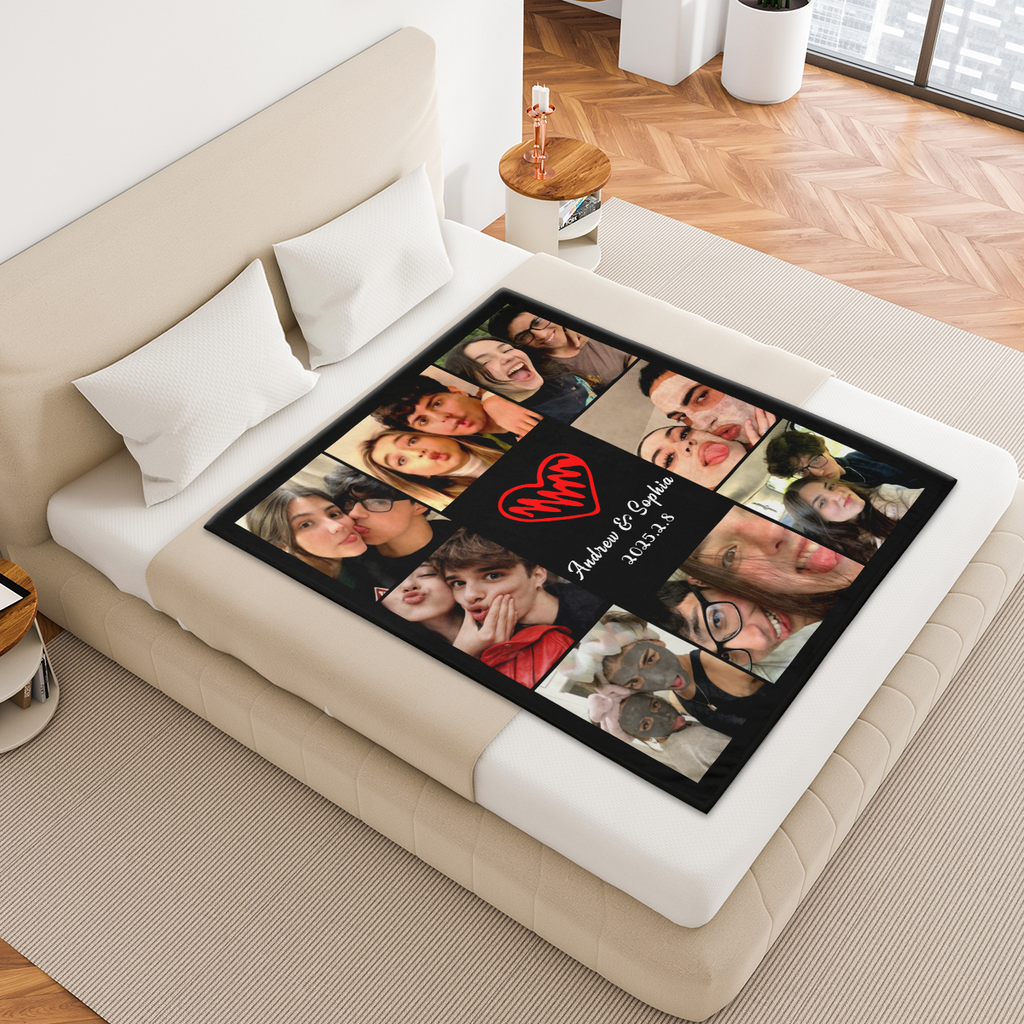 Personalized Couple Photo Blanket – Upload Photos & Add Names