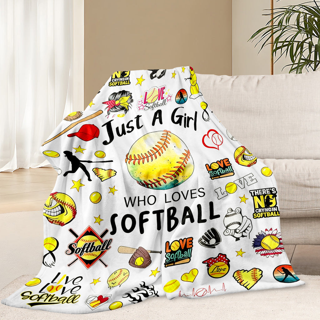 Just A Girl Who Loves Softball Blanket – Cozy Softball Gift for Girls & Players