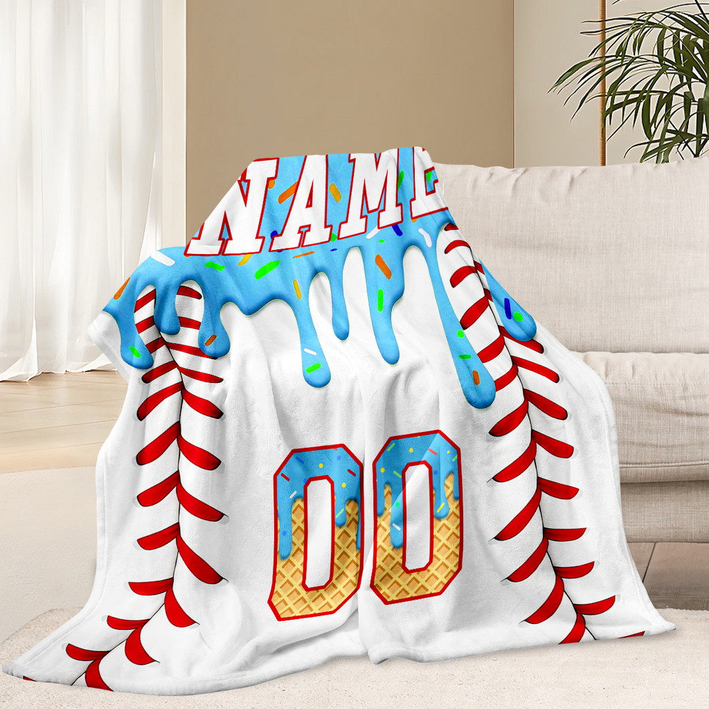 Ice-Cream-Drip–Inspired Baseball Blanket with Name and Number