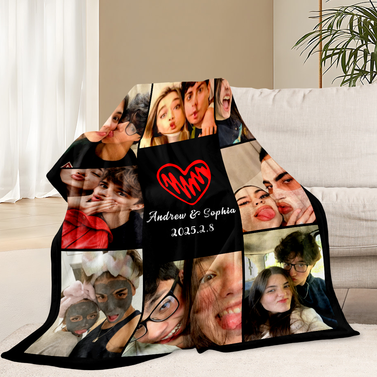 Personalized Couple Photo Blanket – Upload Photos & Add Names