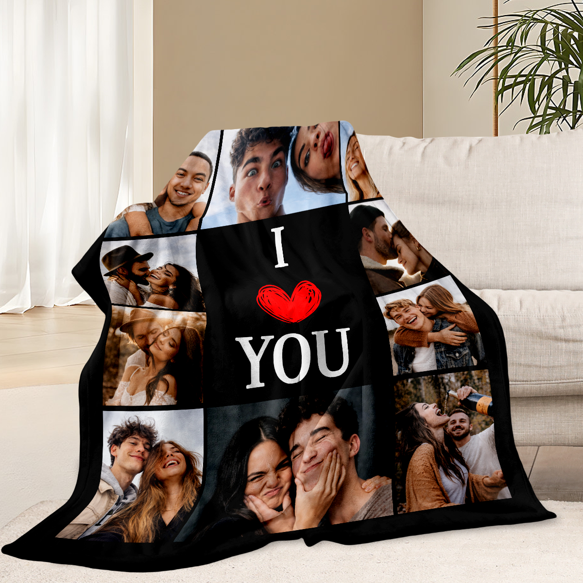 Personalized Couple Photo Blanket – Upload Photos & Add Names