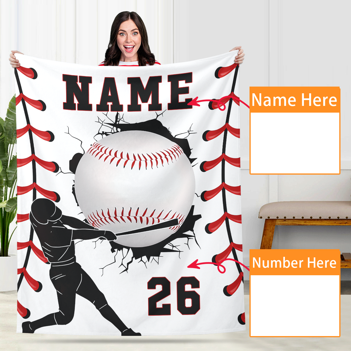 Custom Baseball Blanket with Name & Number